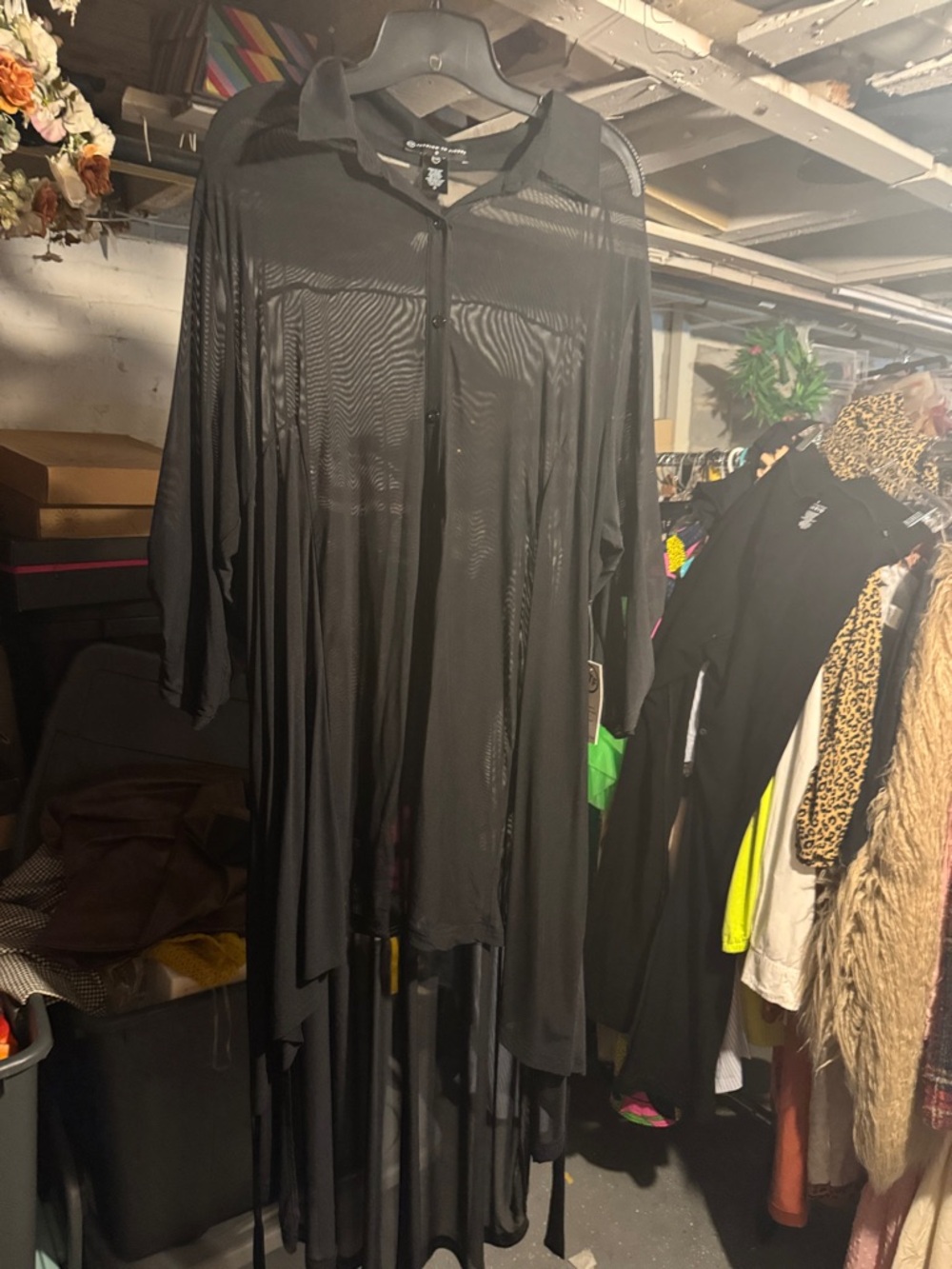 Fashion to Figure Black Sheer Button-Up Tunic